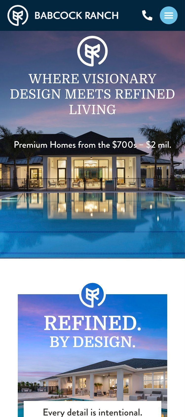 Babcock Ranch website on mobile