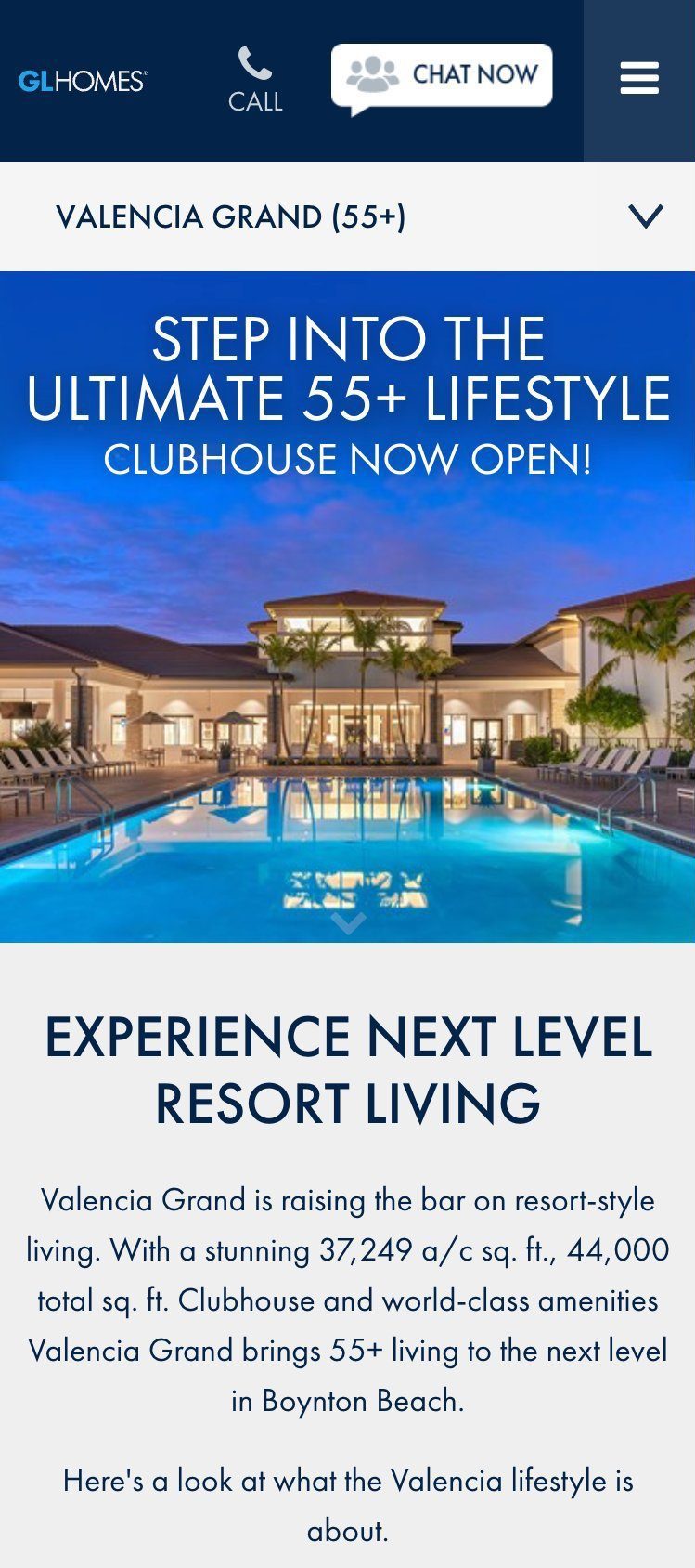 GL Homes website on mobile