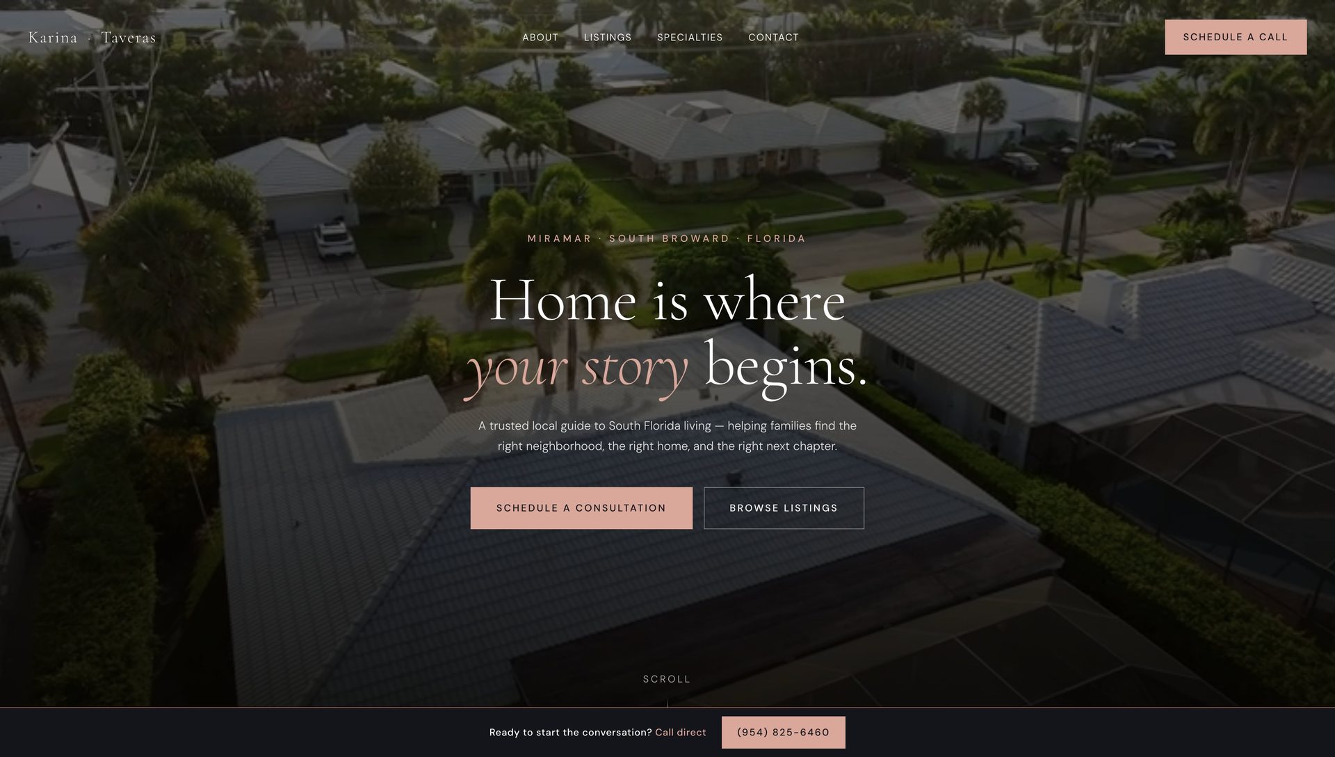 Karina Taveras realtor website desktop view, Miramar Florida real estate